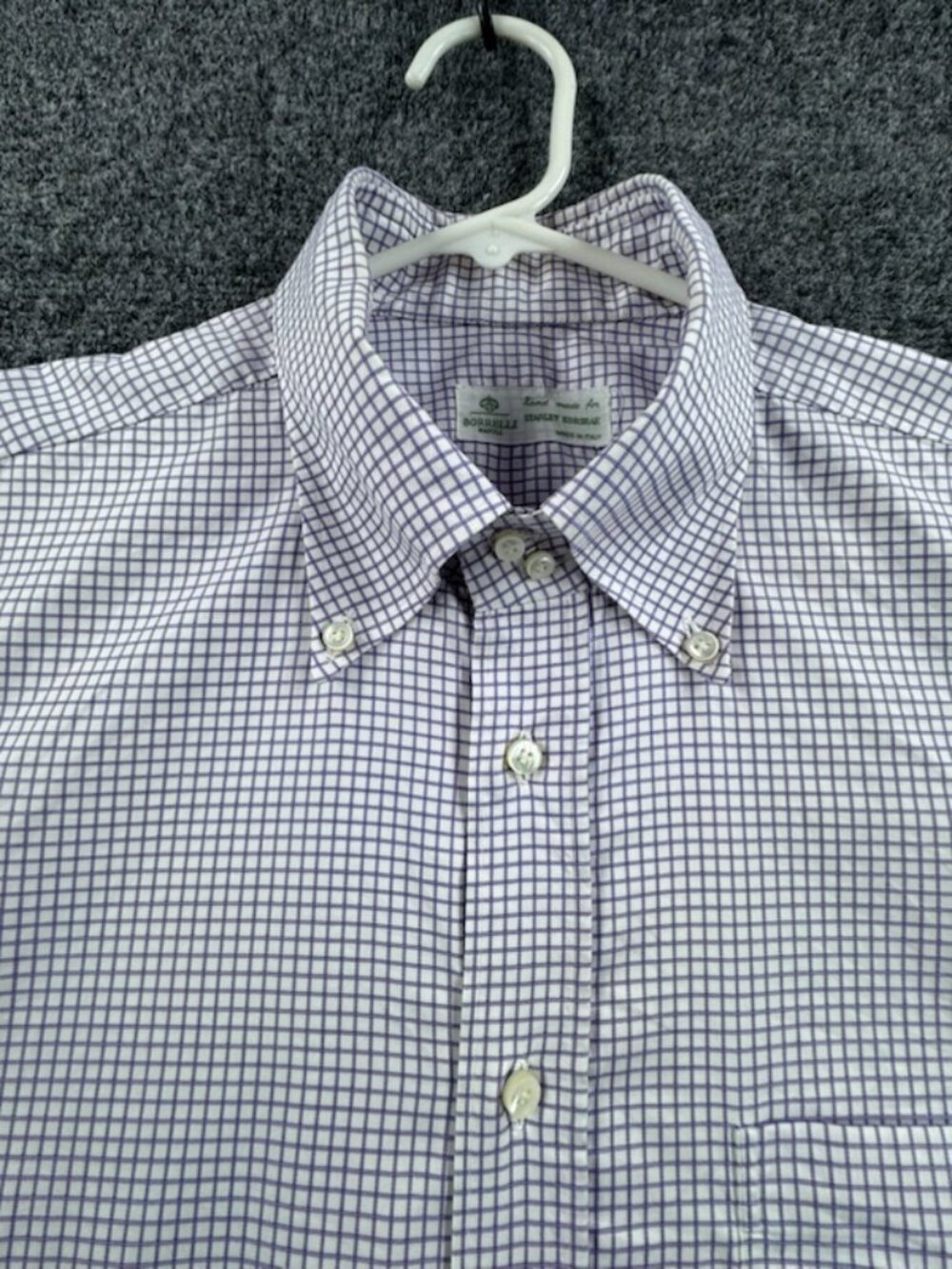 Borrelli Napoli Italy White Purple Check XL Button-Down Pocket Shirt Long Sleeve